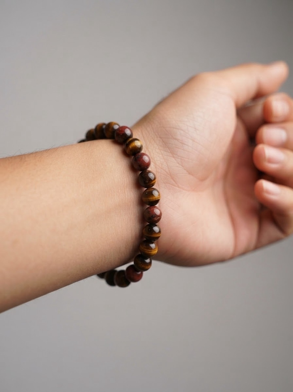 Brown and Red Beaded Stretch Bracelet Tiger eye stone bracelet